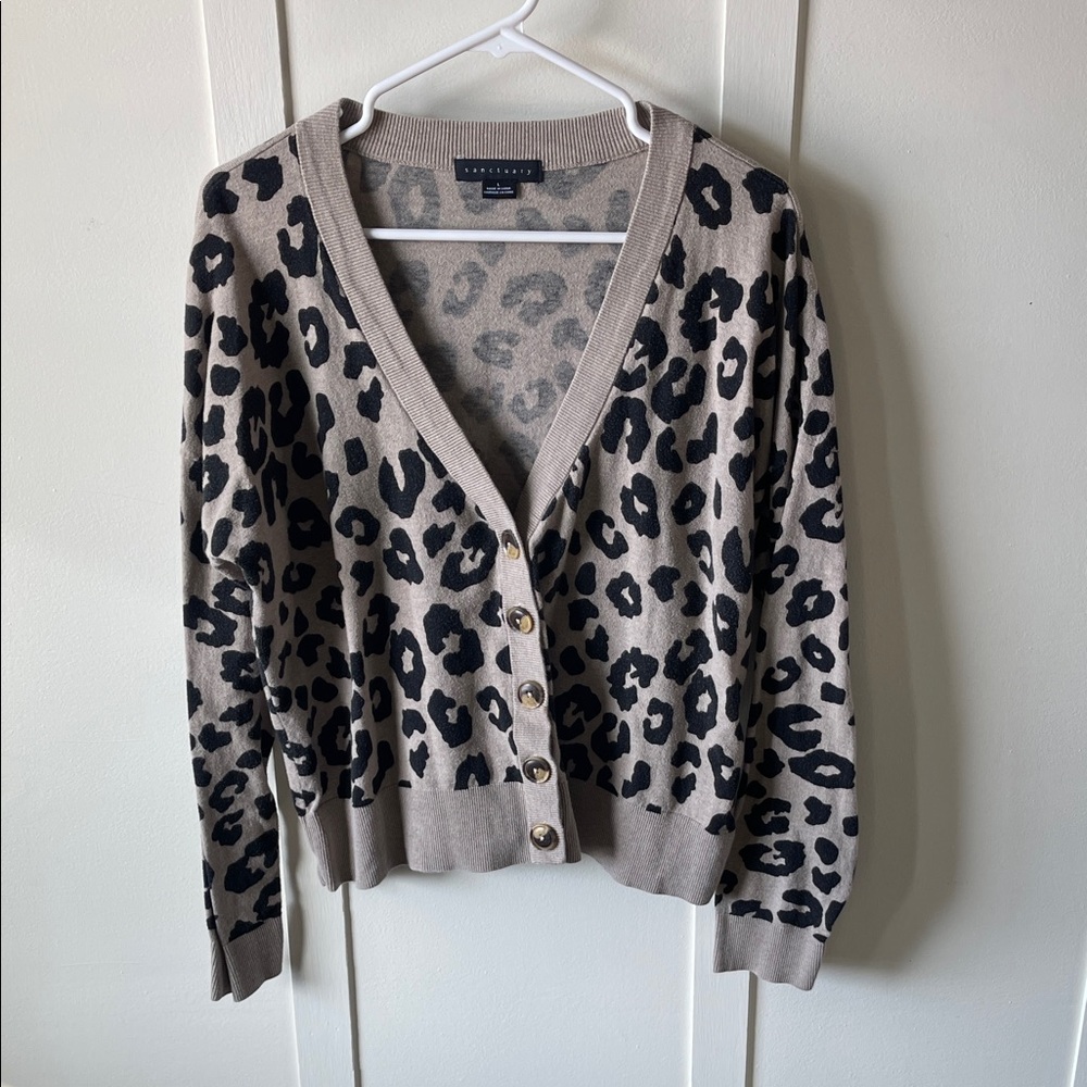 Sanctuary Leopard Print Button-Up Cardigan Sweater